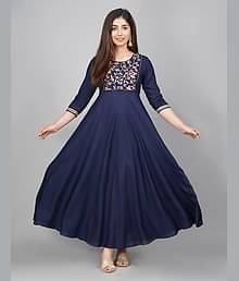 Daneen Women Viscose Rayon Embroidered Anarkali Kurti ( Blue )