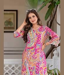 Royal Export Women Cotton Printed Straight Kurti ( Pink )